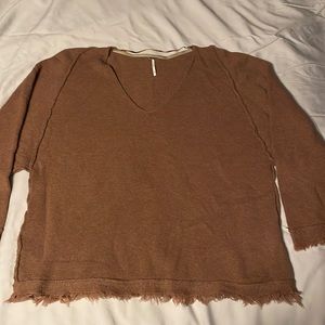 Free People Brown Fringed V Neck Sweater - Size M